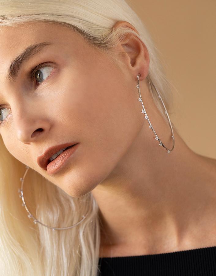 MATTIA CIELO-7.5cm White Gold Rugiada Diamond Hoop Earrings-WHITE GOLD