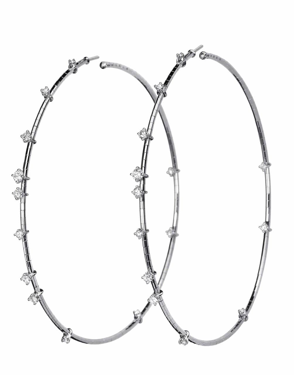 MATTIA CIELO-7.5cm White Gold Rugiada Diamond Hoop Earrings-WHITE GOLD
