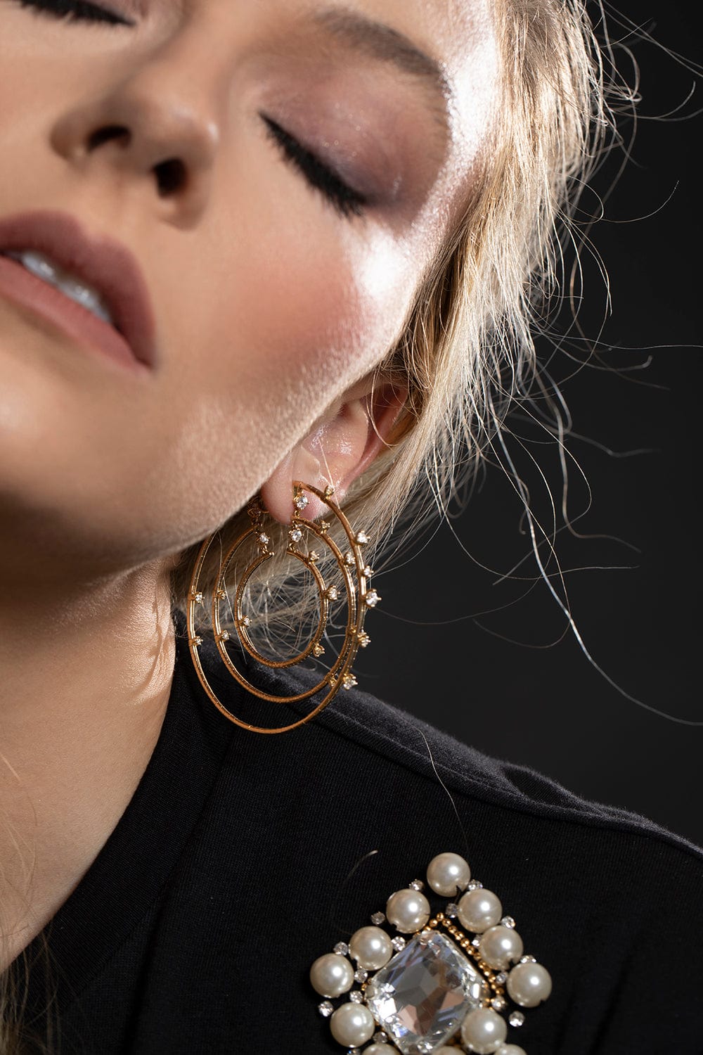 MATTIA CIELO-Rugiada Triple Diamond Echo Hoops-YELLOW GOLD