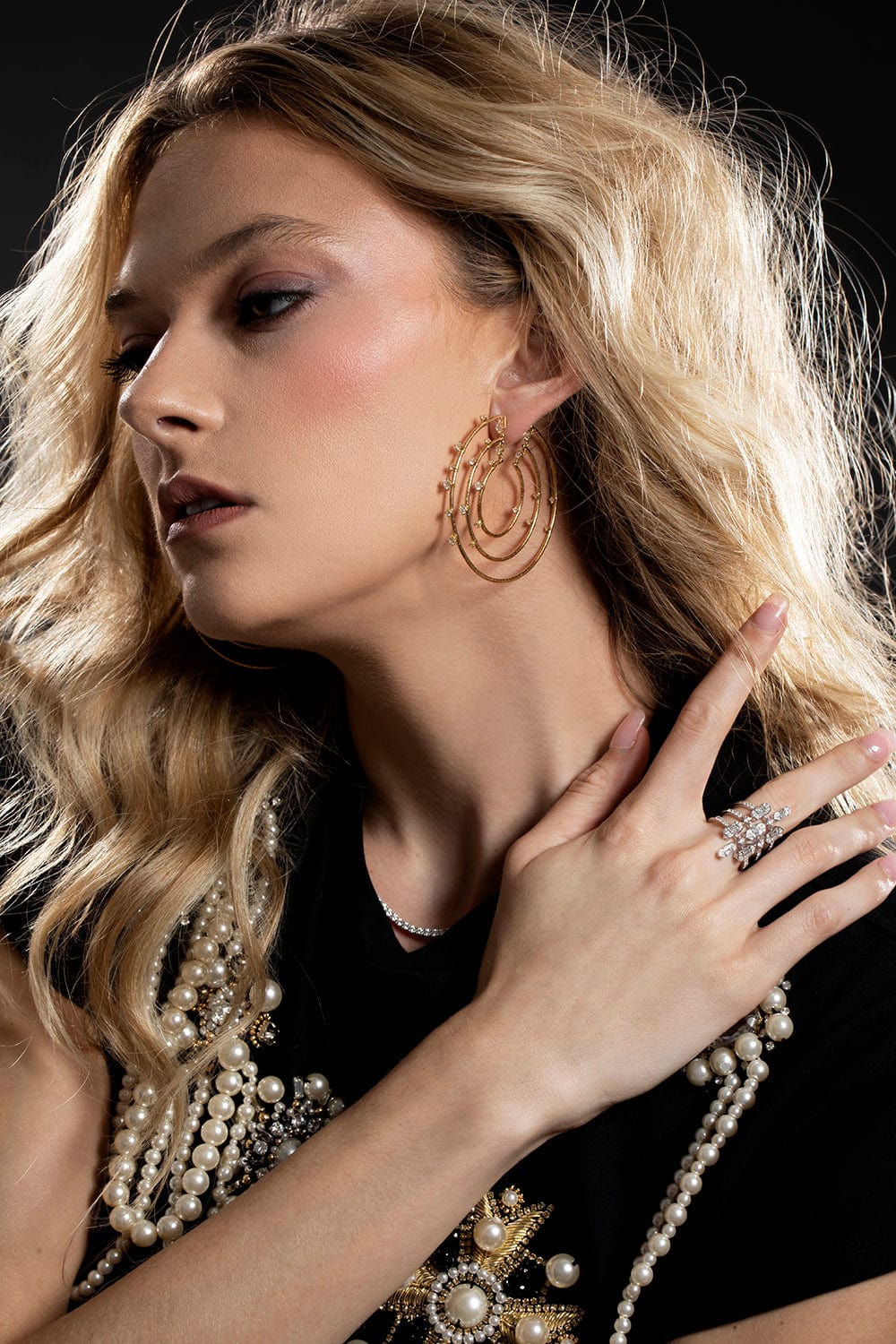 MATTIA CIELO-Rugiada Triple Diamond Echo Hoops-YELLOW GOLD