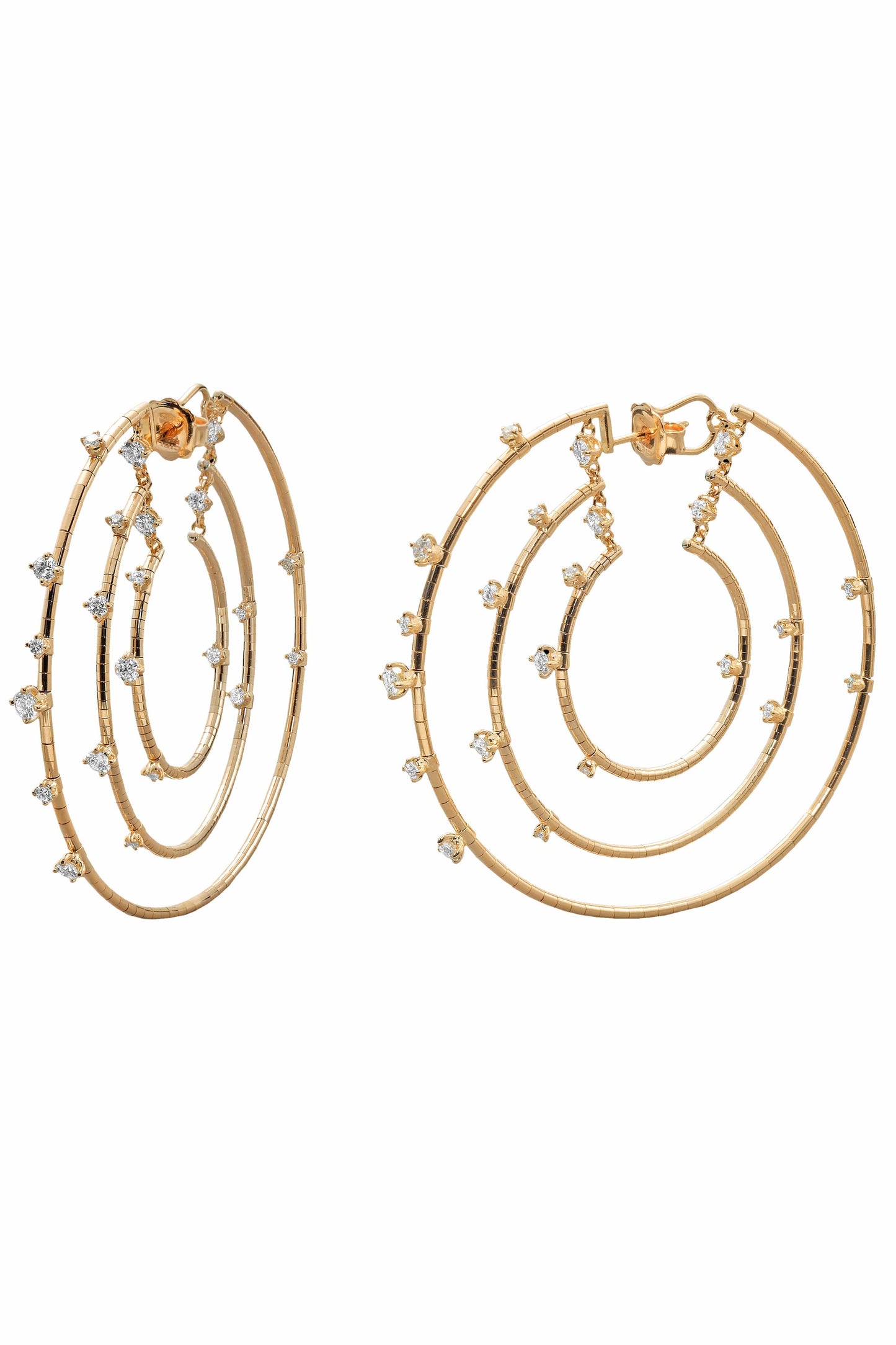 MATTIA CIELO-Rugiada Triple Diamond Echo Hoops-YELLOW GOLD