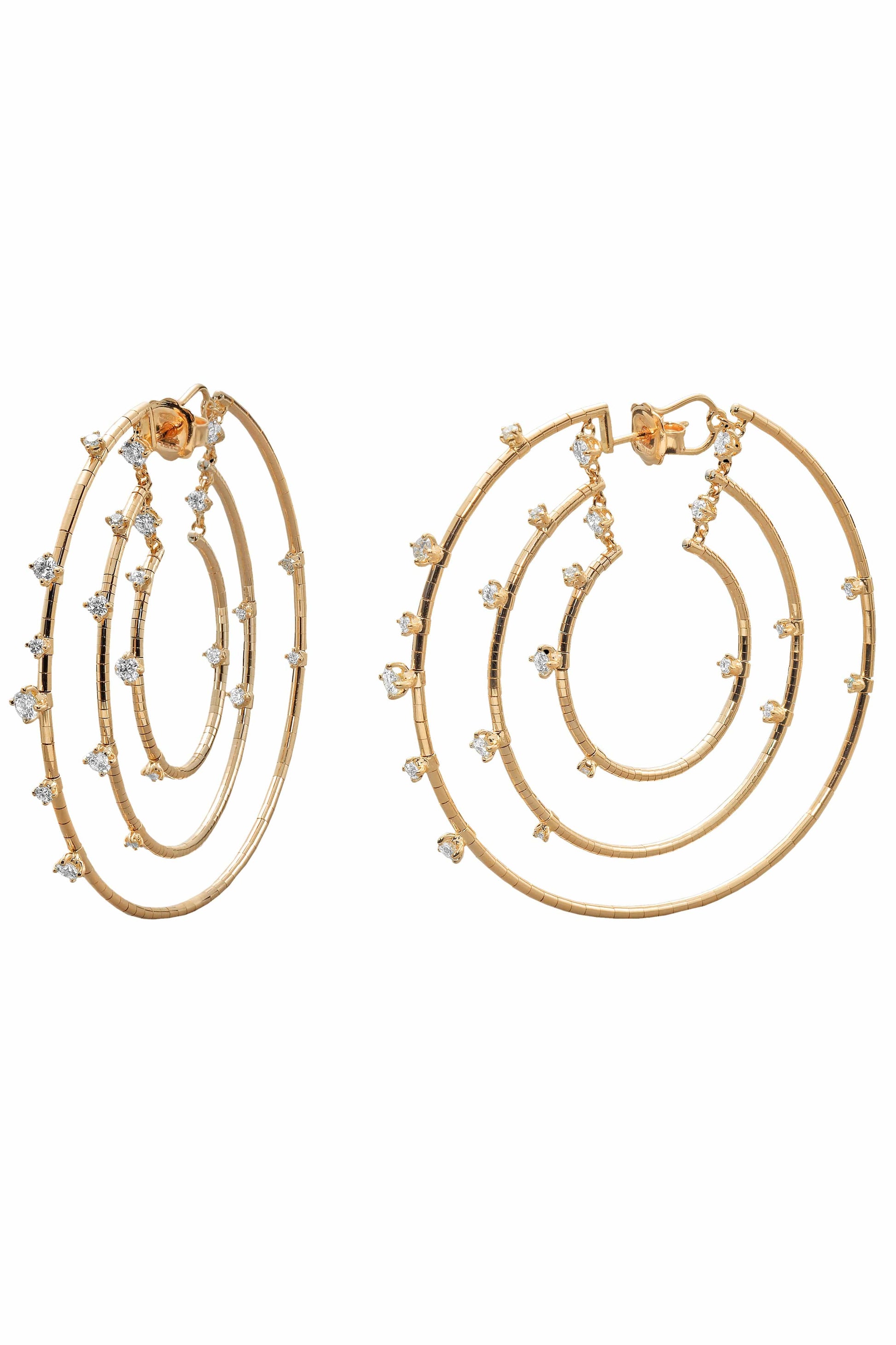 MATTIA CIELO-Rugiada Triple Diamond Echo Hoops-YELLOW GOLD