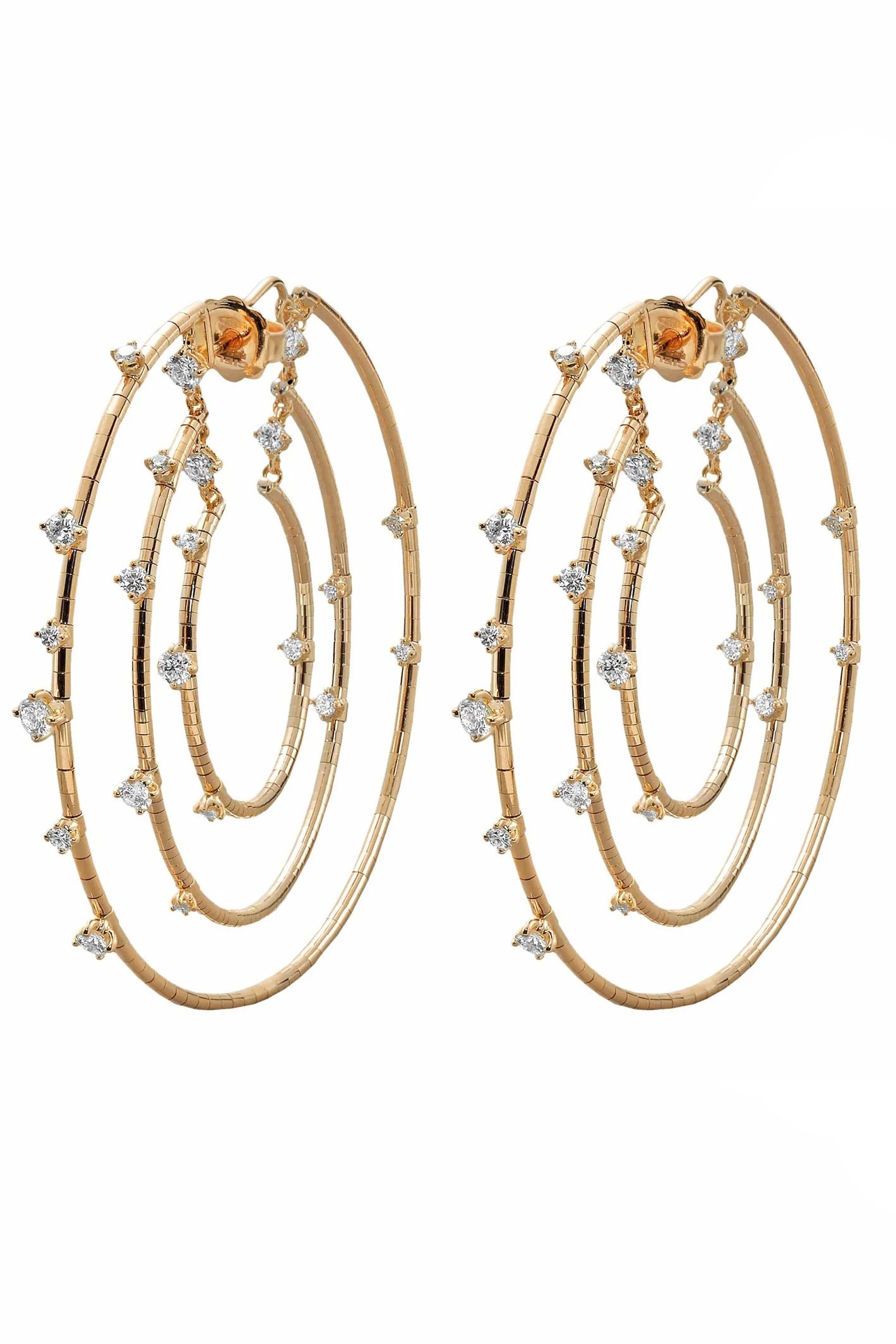 MATTIA CIELO-Rugiada Triple Diamond Echo Hoops-YELLOW GOLD