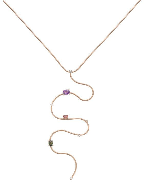 MATTIA CIELO-Amethyst Tourmaline and Diamond Y Necklace-ROSE GOLD