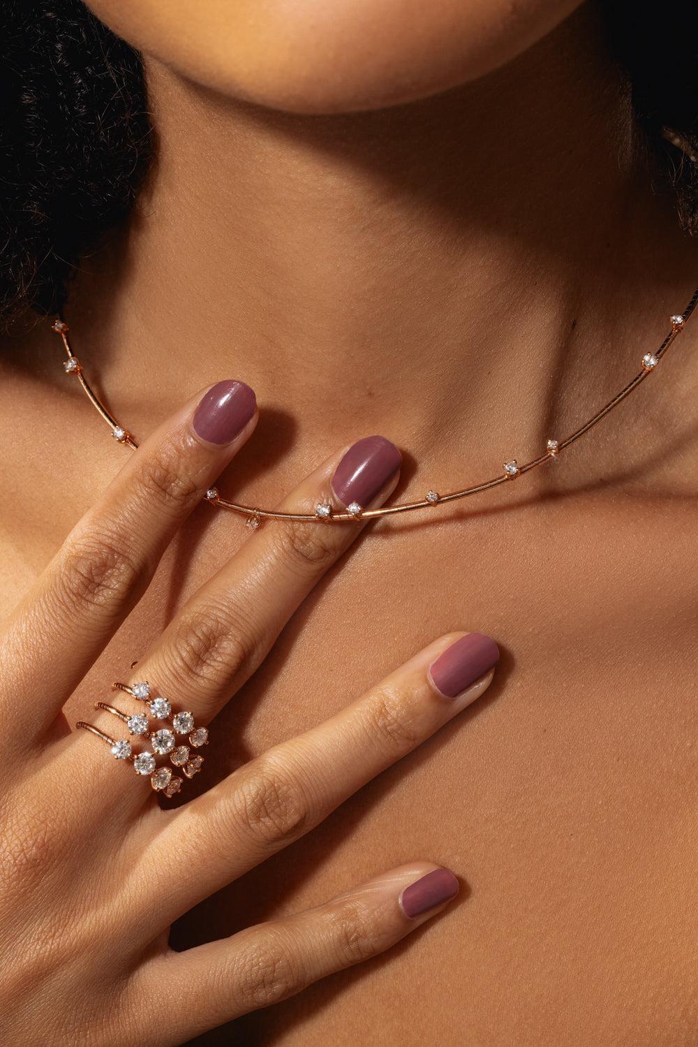 Rugiada Diamond Collar Necklace-ROSE GOLD-JEWELRYFINE JEWELNECKLACE O-MATTIA CIELO