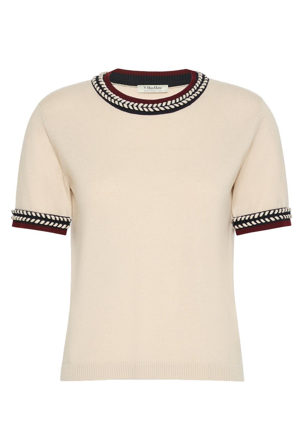 Braided Short Sleeve Sweater-CREAM-XS-CLOTHINGTOPSWEATER-MAX MARA