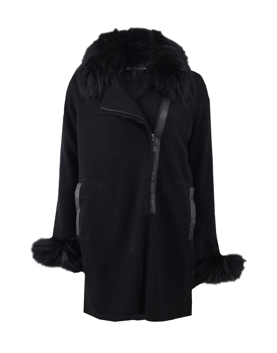 MAX & MOI-Zip Coat With Raccoon Trim-