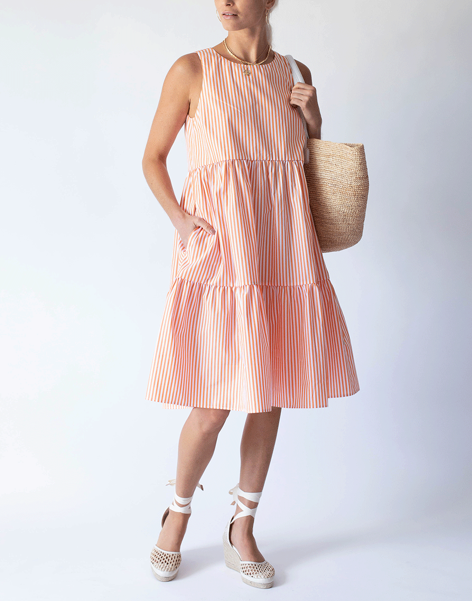 MDS STRIPES-Orange and White Sleeveless Peasant Dress-
