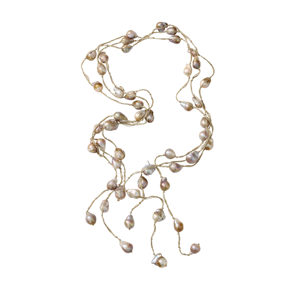 MELA-Three-Strand Baroque Pearl And Lurex Necklace-GOLD