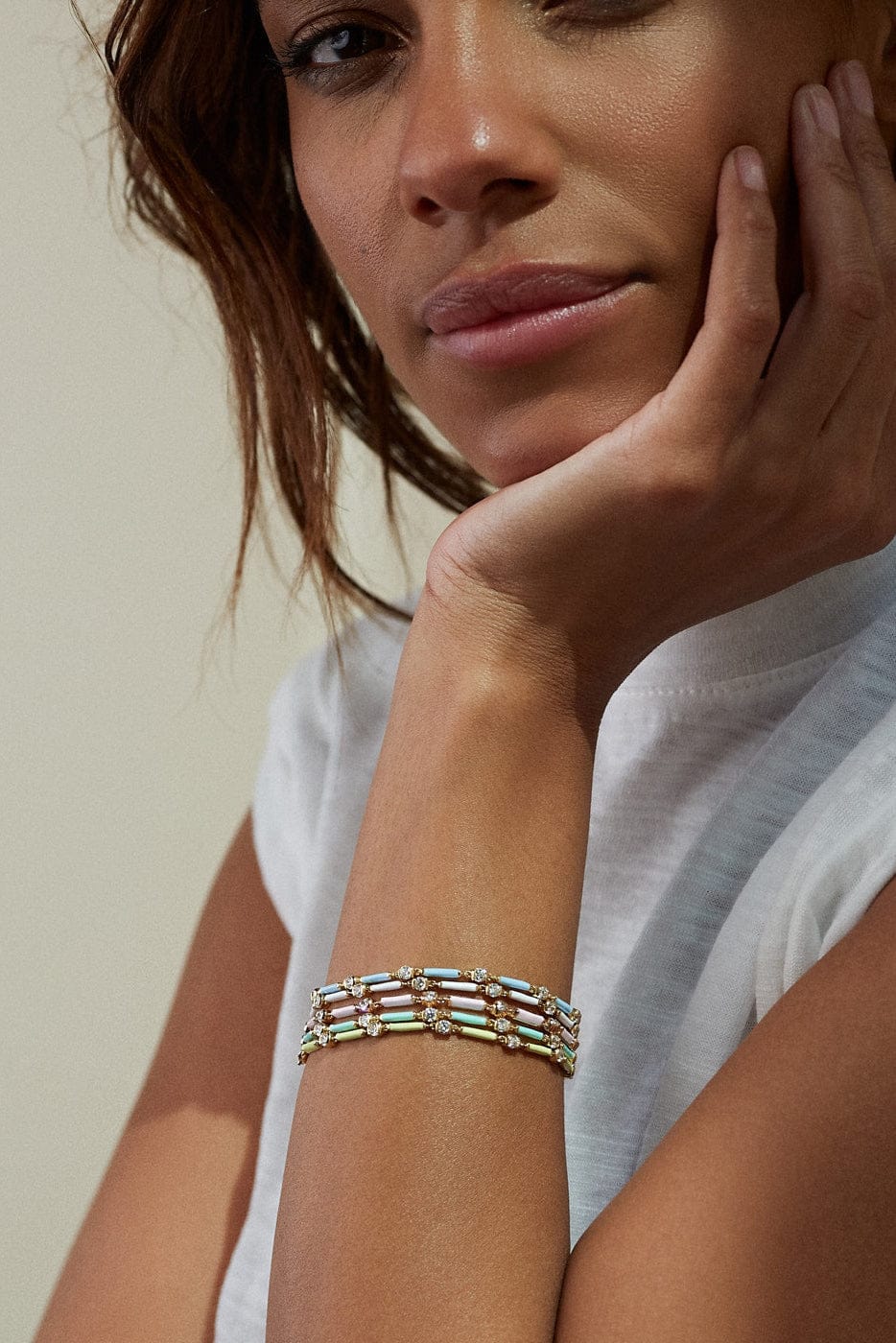 MELISSA KAYE-Pastel Pink Zea Linked Bracelet-ROSE GOLD