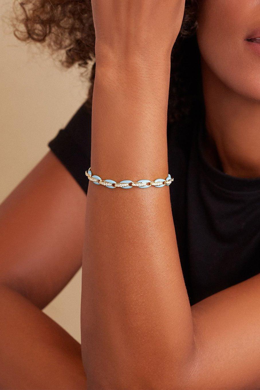 MELISSA KAYE-Ada Bracelet - Pastel Blue-YELLOW GOLD