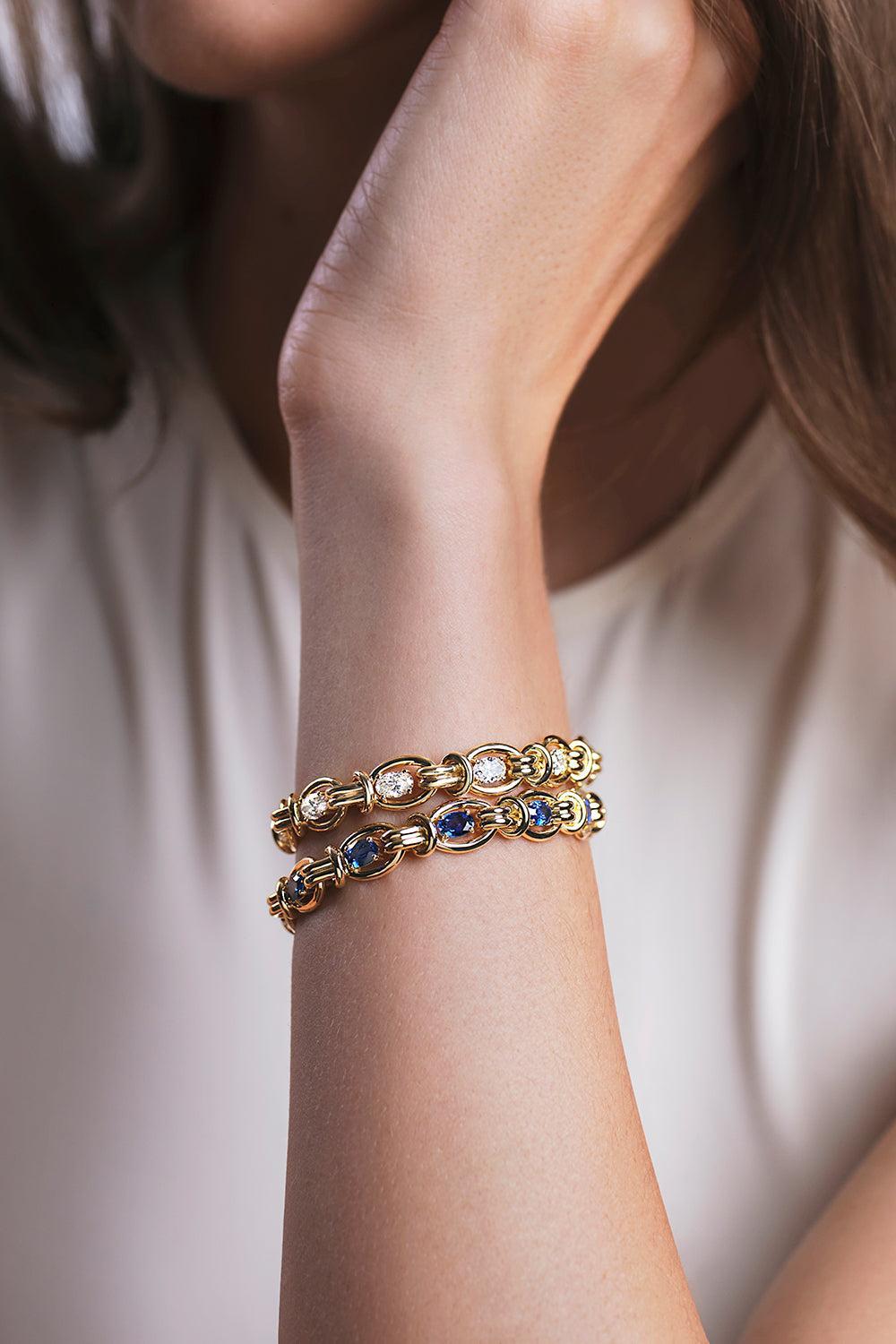  Blue Sapphire Rocky Bracelet-YELLOW GOLD-JEWELRYFINE JEWELBRACELET O-MELISSA KAYE 