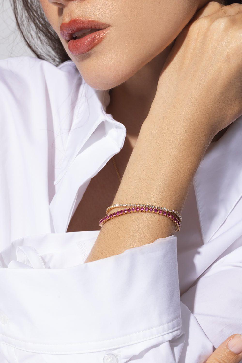 MELISSA KAYE-Lenox Pink Sapphire Tennis Bracelet-YELLOW GOLD