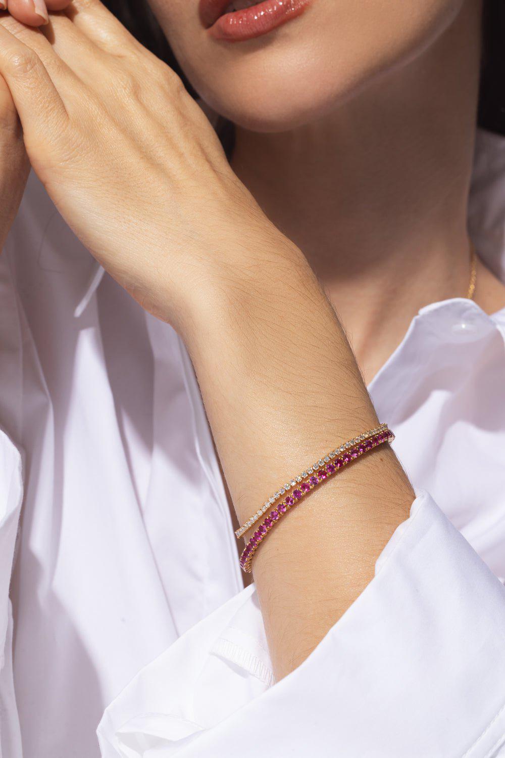 MELISSA KAYE-Lenox Pink Sapphire Tennis Bracelet-YELLOW GOLD