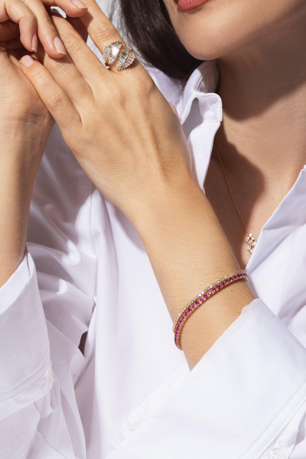MELISSA KAYE-Lenox Pink Sapphire Tennis Bracelet-YELLOW GOLD