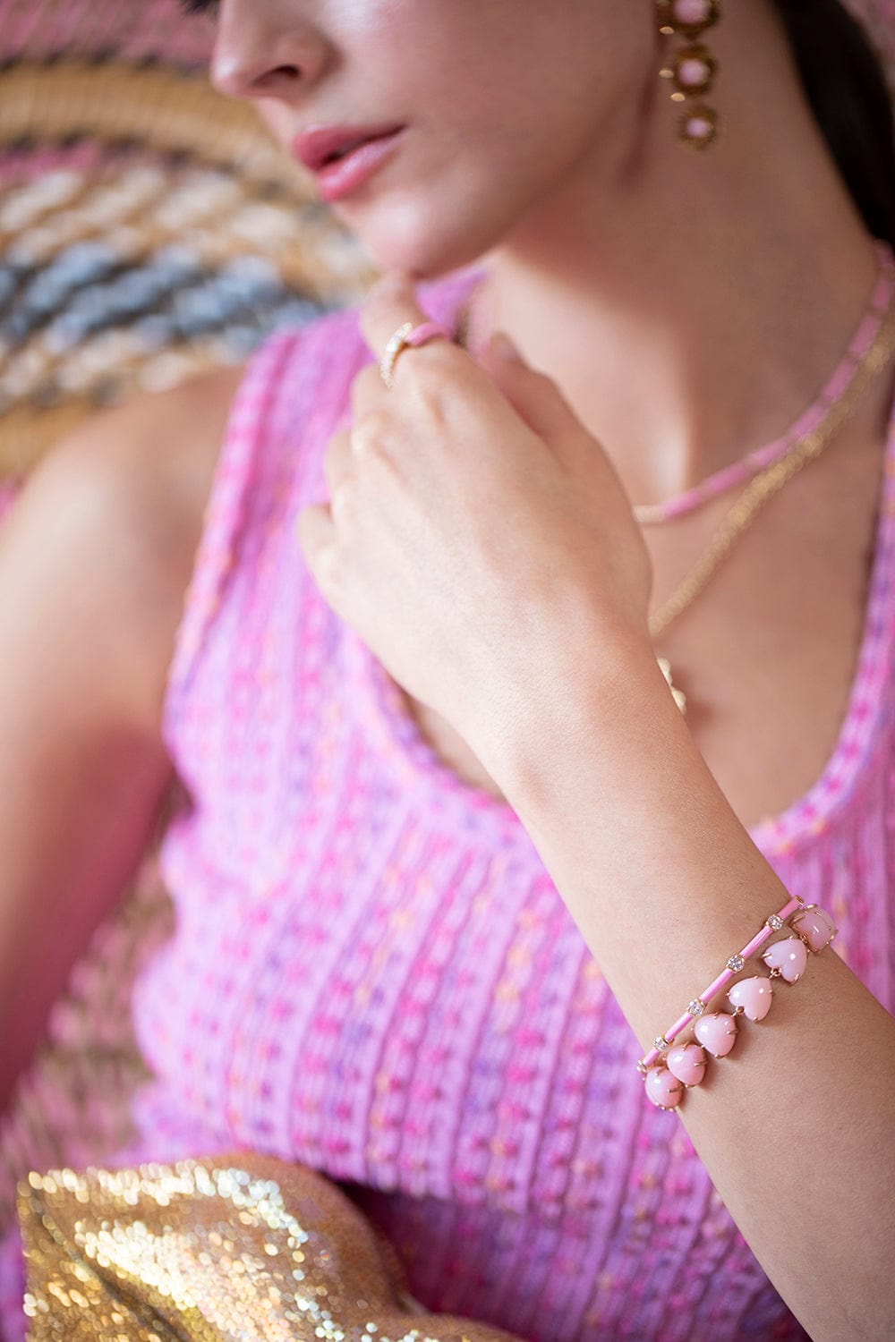 MELISSA KAYE-Marissa Pink Zea Cuff-YELLOW GOLD