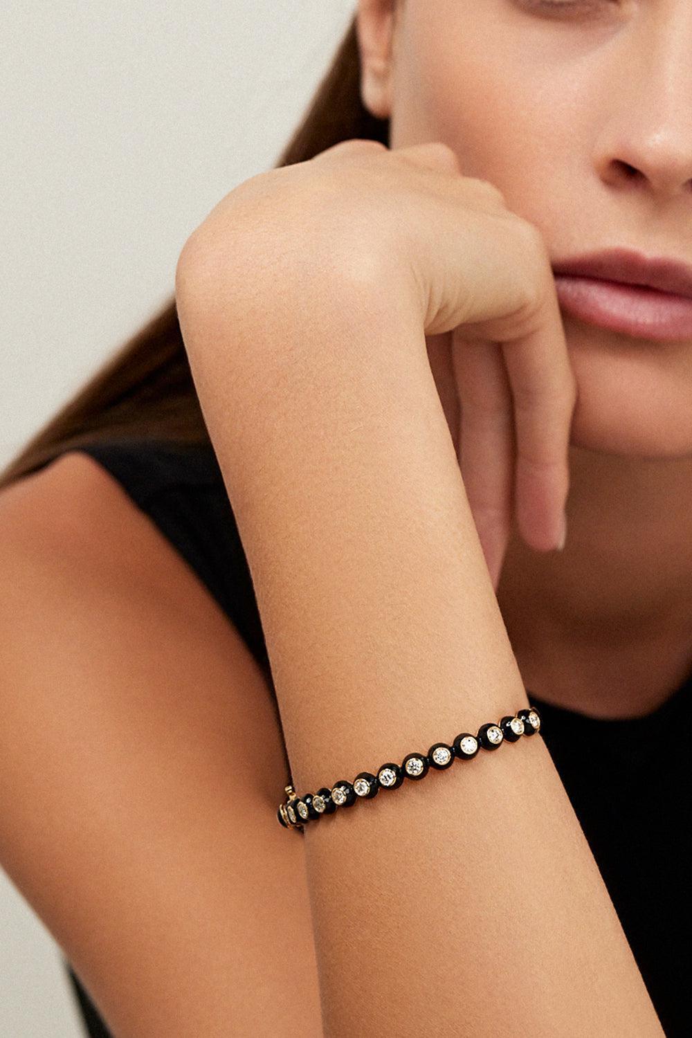 Navy Audrey Hinged Bangle bracelet-YELLOW GOLD-JEWELRYFINE JEWELBRACELET O-MELISSA KAYE