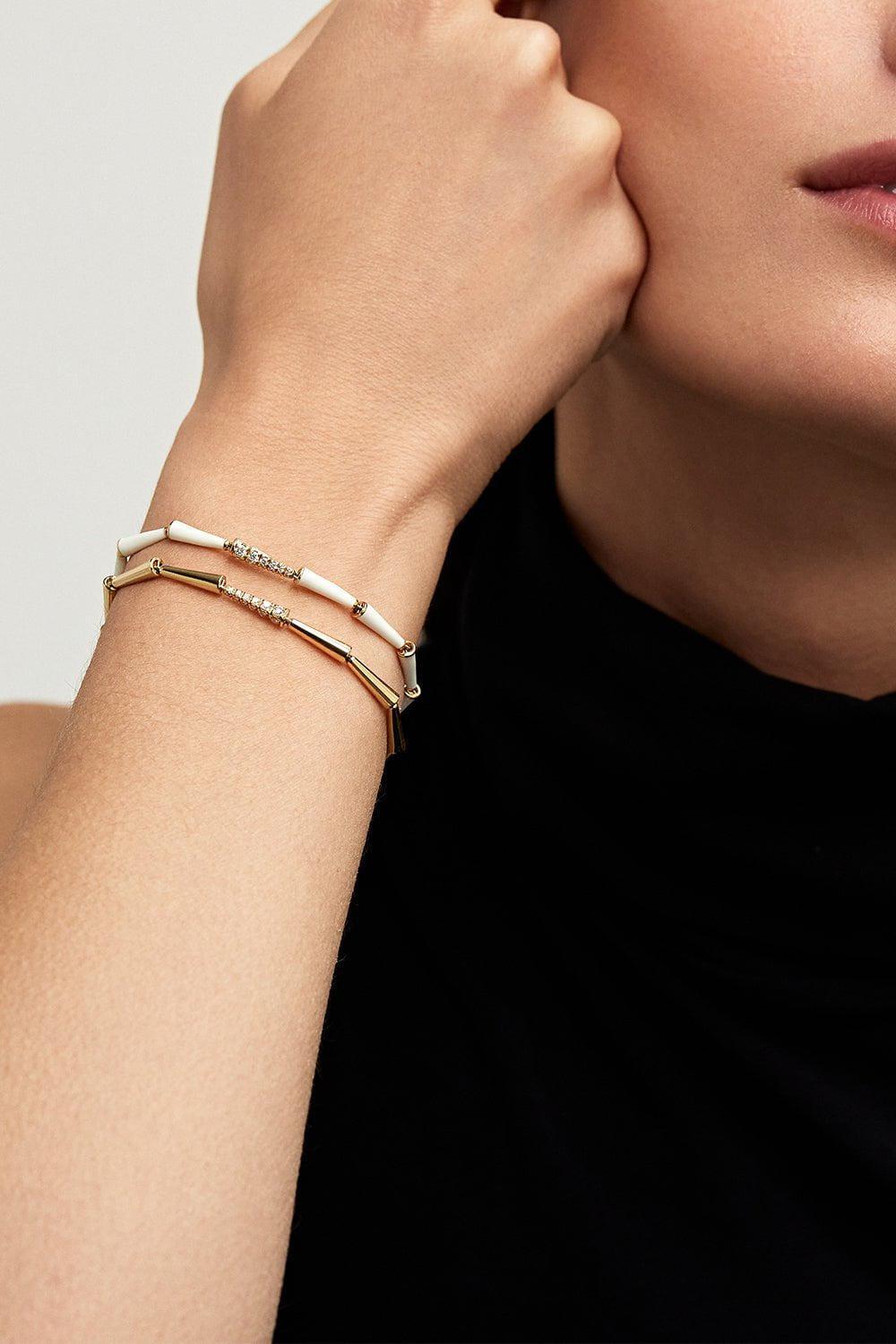MELISSA KAYE-Navy Lola Linked Bracelet-YELLOW GOLD