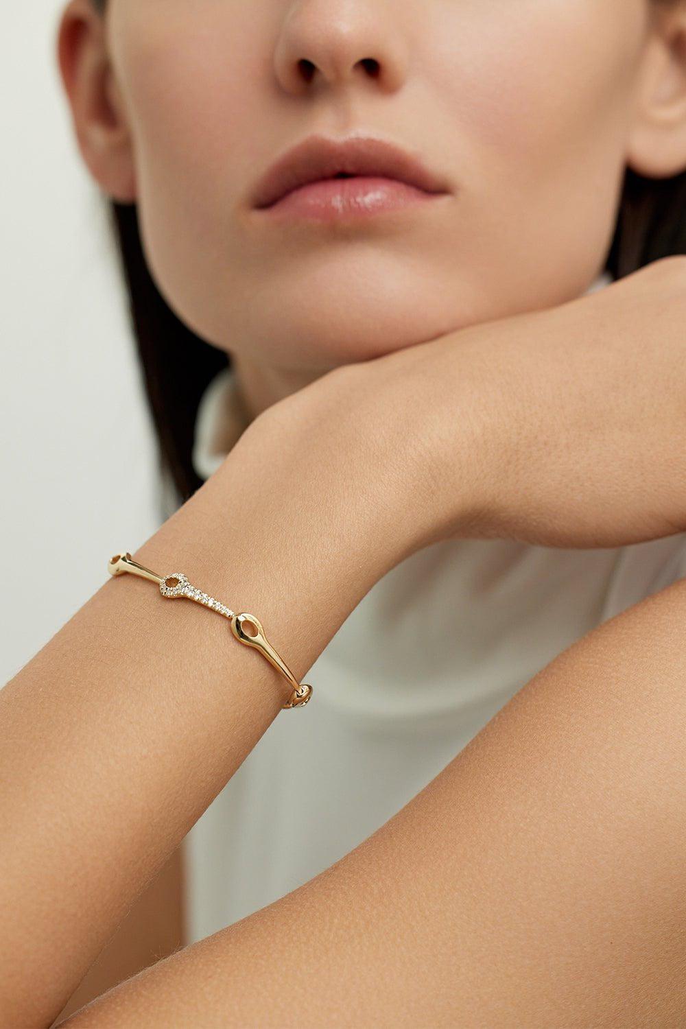 MELISSA KAYE-Partial Diamond Lola Link Bangle Bracelet-YELLOW GOLD