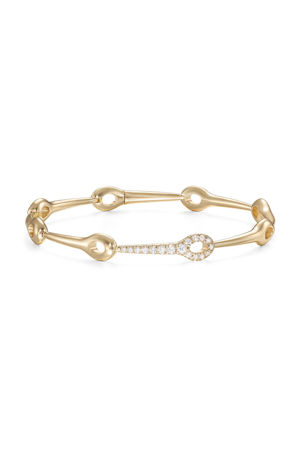 MELISSA KAYE-Partial Diamond Lola Link Bangle Bracelet-YELLOW GOLD