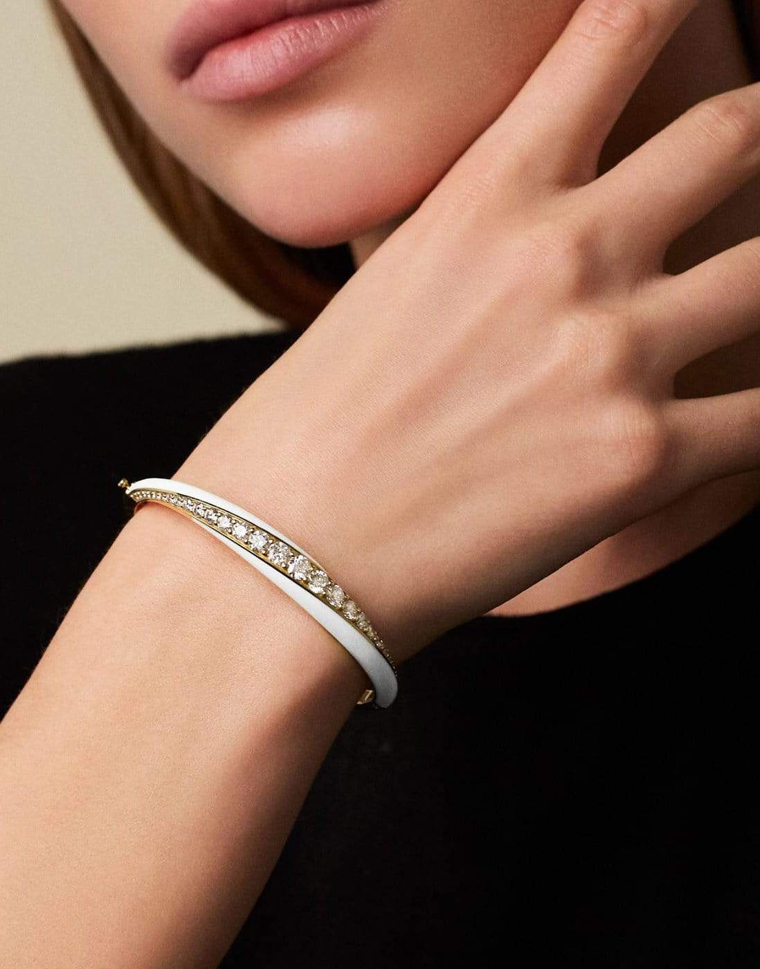 MELISSA KAYE-Remi White Enamel Bracelet-YELLOW GOLD