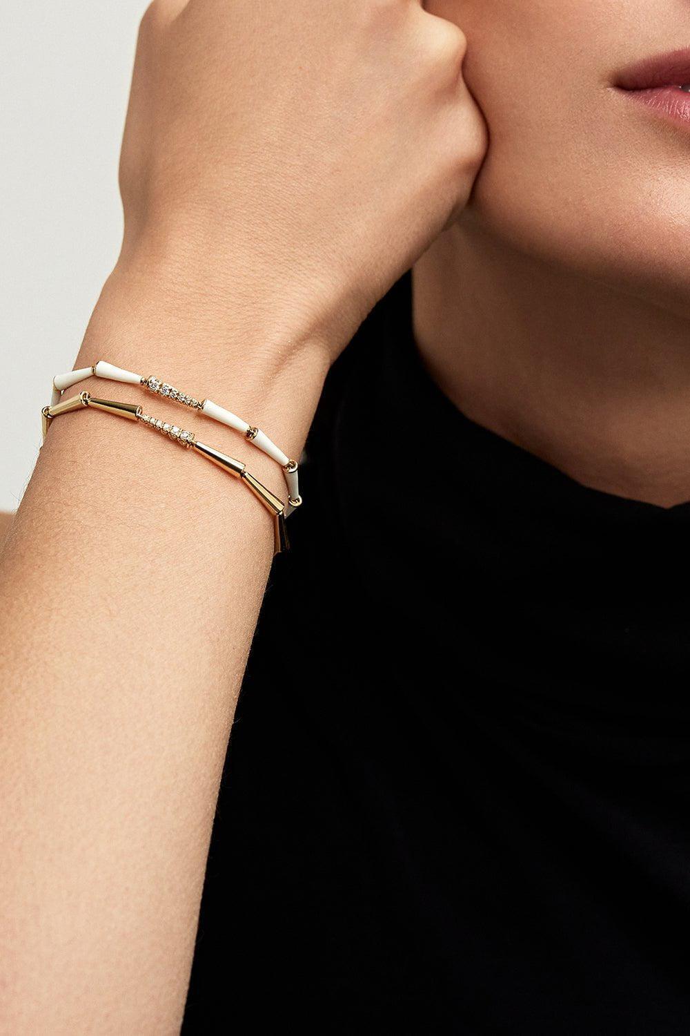 MELISSA KAYE-White Lola Linked Bracelet-YELLOW GOLD