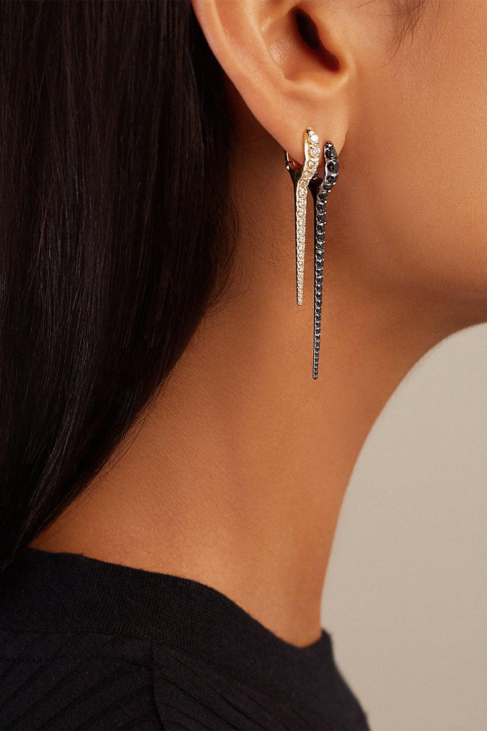 MELISSA KAYE-Large Black Diamond Lola Needle Earrings-BLACK GOLD