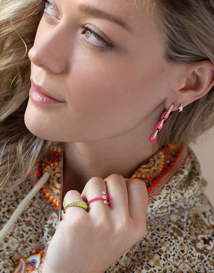 MELISSA KAYE-Ada Pink Enamel and Diamond Earrings-ROSE GOLD