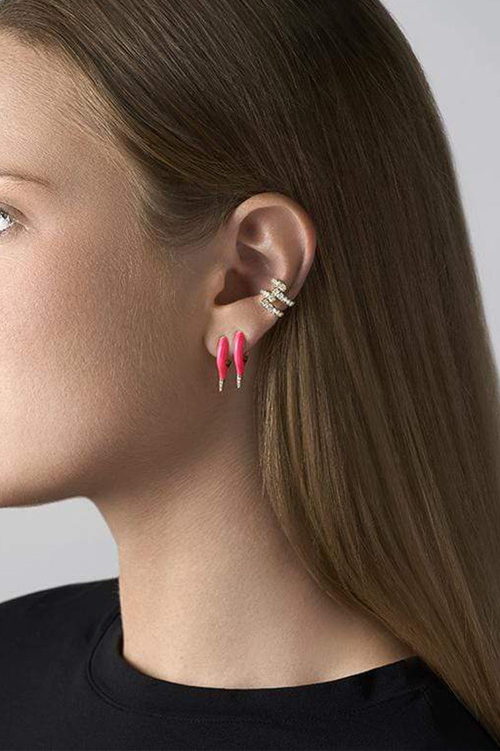 MELISSA KAYE-Lola Pink Enamel Needle Earrings-ROSE GOLD