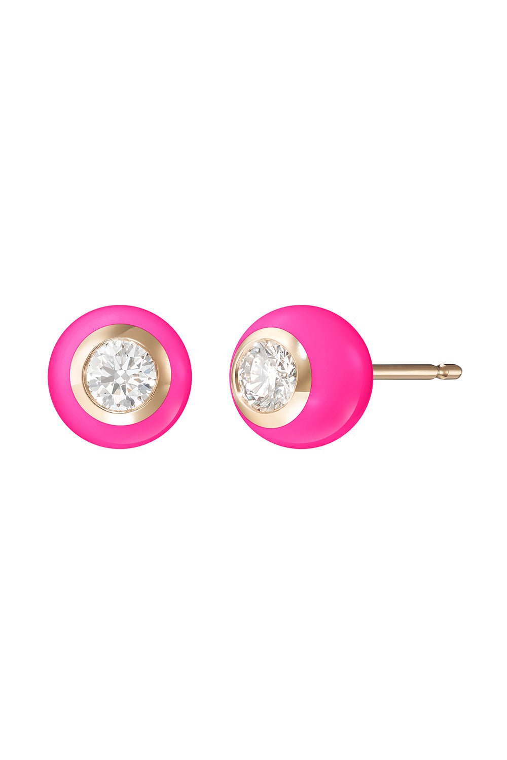 MELISSA KAYE-Medium Neon Pink Audrey Stud Earrings-ROSE GOLD