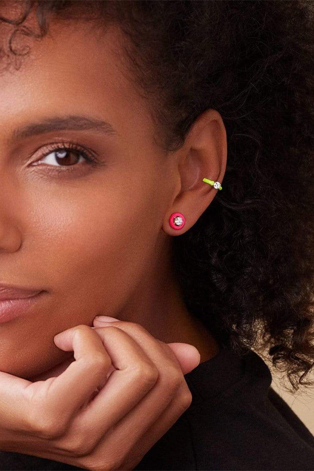 MELISSA KAYE-Neon Pink Enamel Sylvie Studs-ROSE GOLD