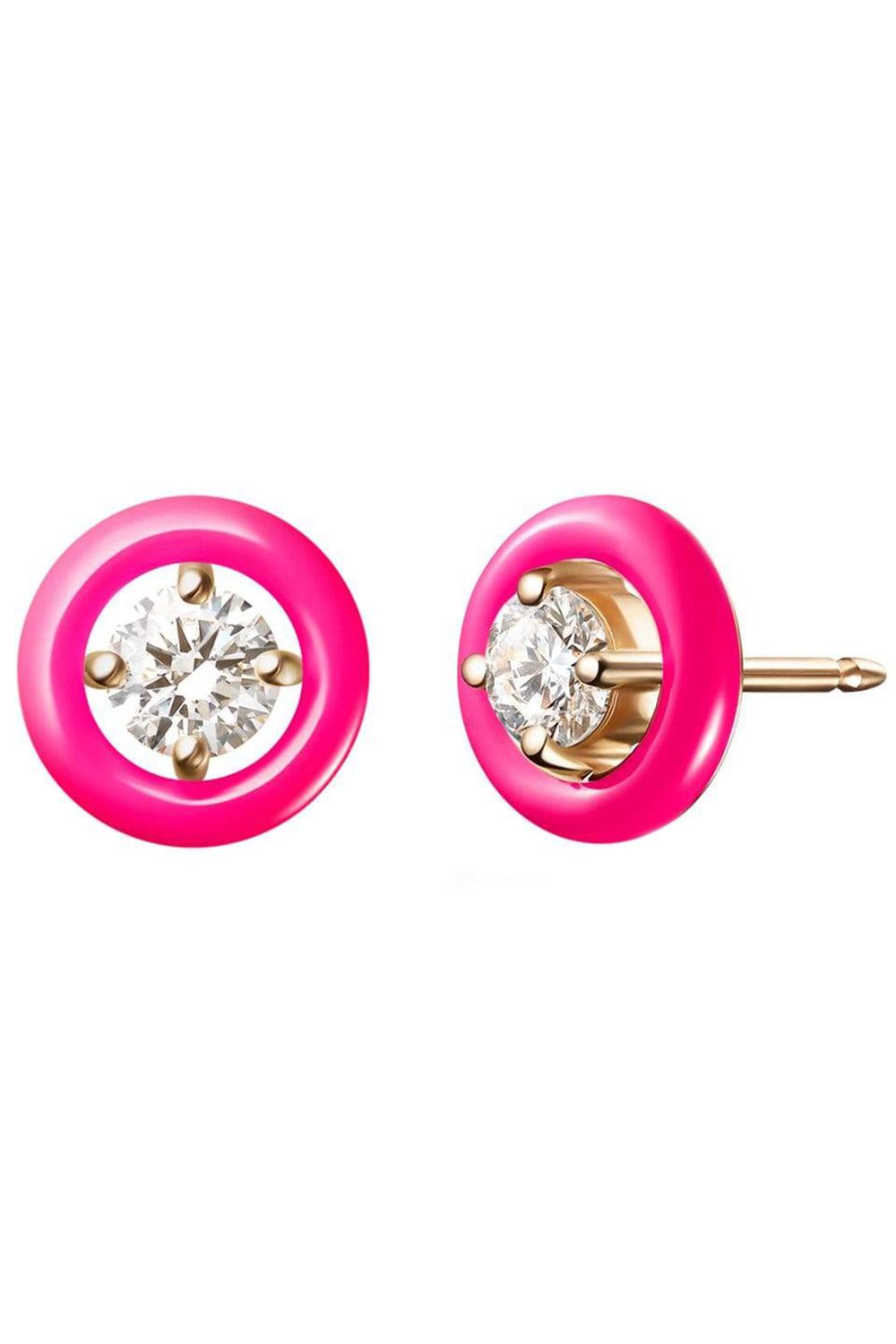 MELISSA KAYE-Neon Pink Enamel Sylvie Studs-ROSE GOLD