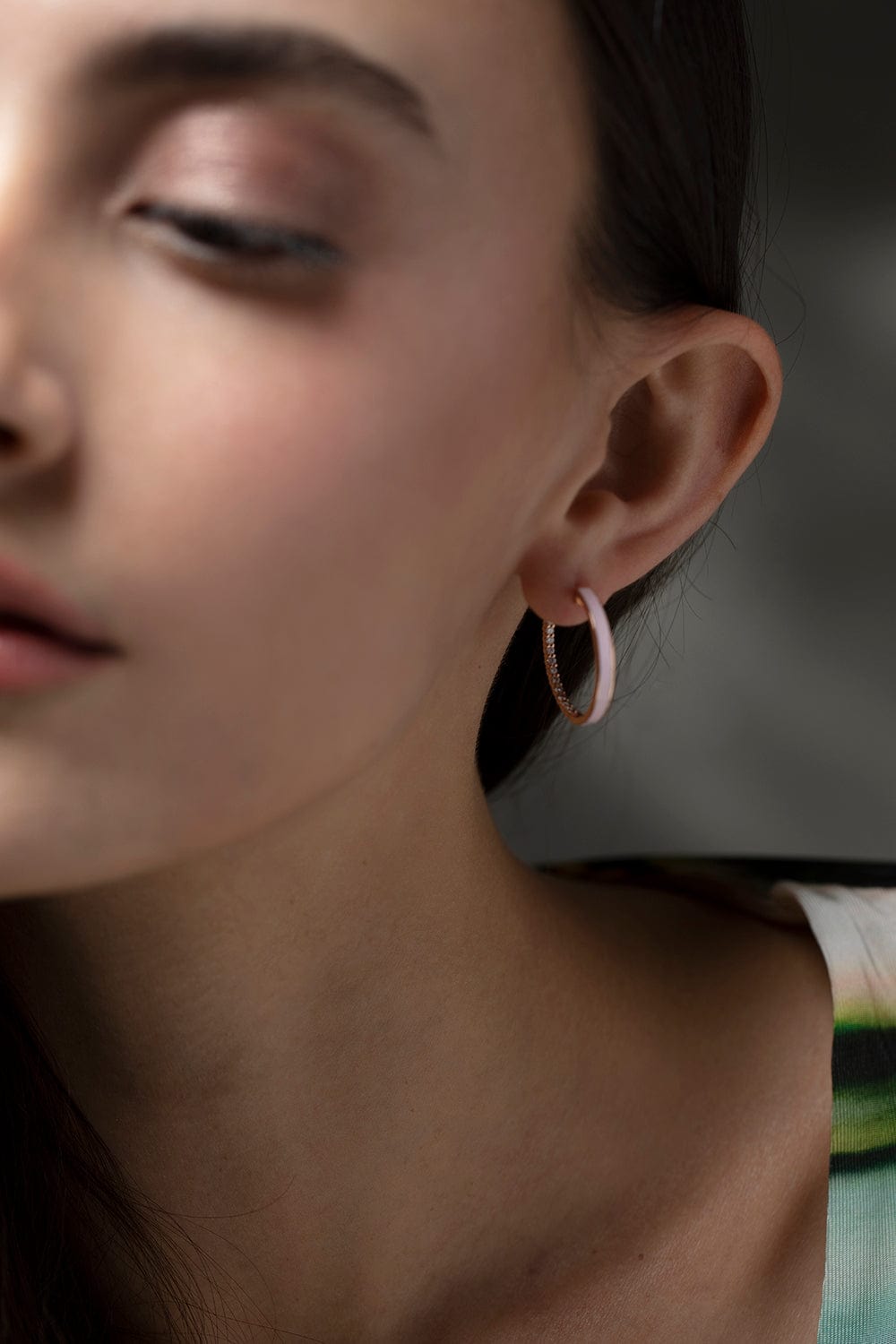 MELISSA KAYE-Pastel Pink Enamel Lenox Hoops-ROSE GOLD