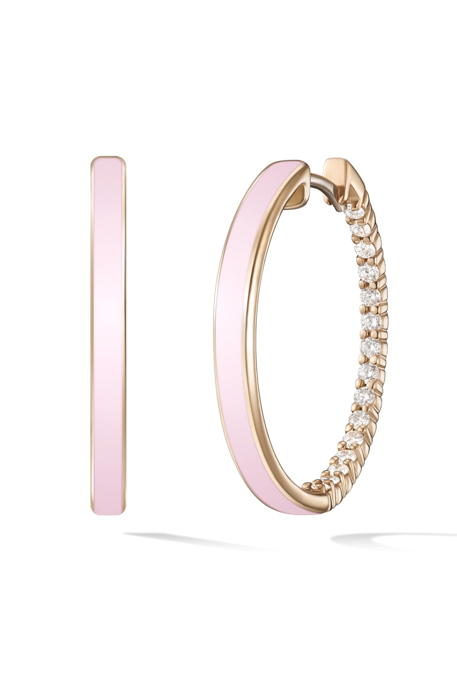 MELISSA KAYE-Pastel Pink Enamel Lenox Hoops-ROSE GOLD