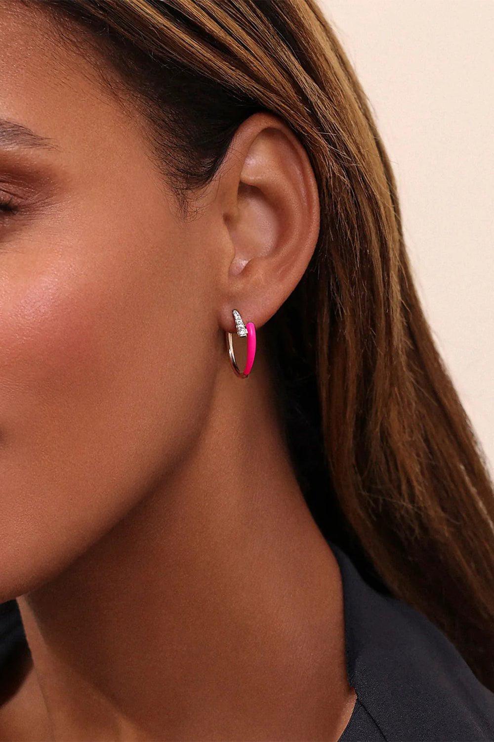 MELISSA KAYE-Neon Pink Lola Hoop Earrings-ROSE GOLD