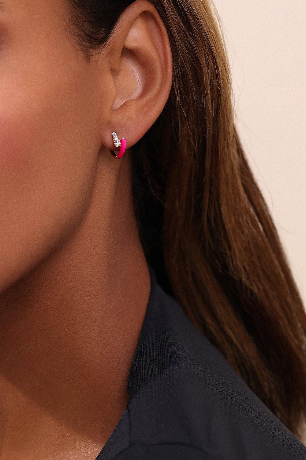MELISSA KAYE-Neon Pink Lola Huggie Earrings-ROSE GOLD