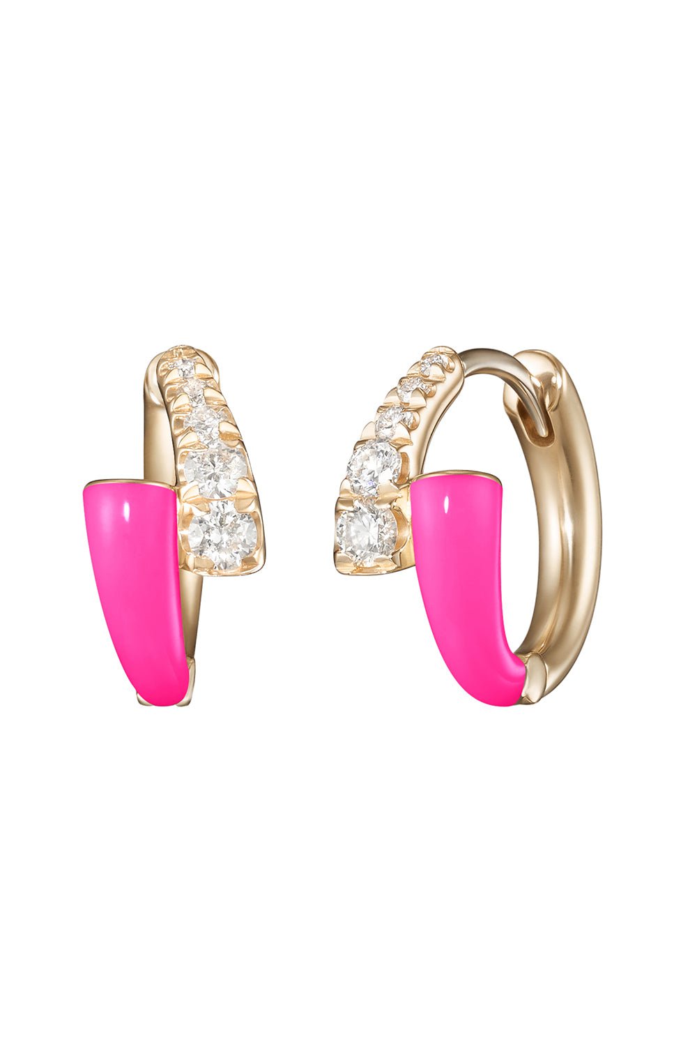 MELISSA KAYE-Neon Pink Lola Huggie Earrings-ROSE GOLD