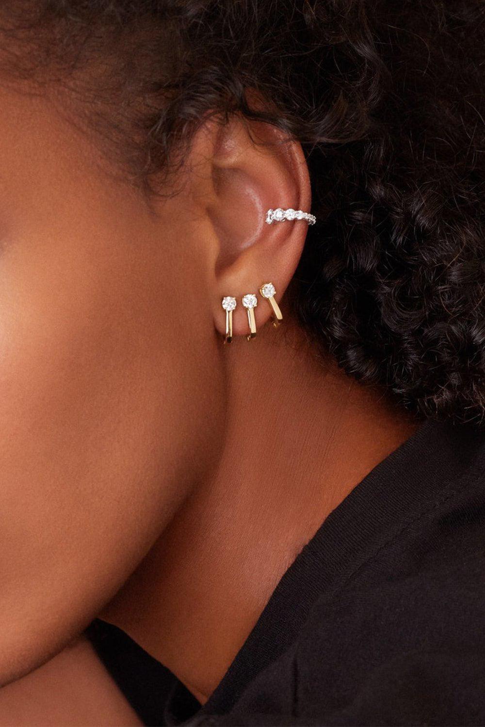 MELISSA KAYE-Aria U Huggie Hoop Earrings - White Gold-WHITE GOLD