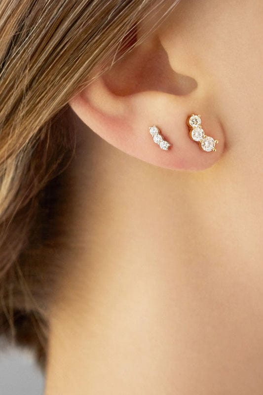 MELISSA KAYE-Aria Triplet Studs - Yellow Gold-YELLOW GOLD