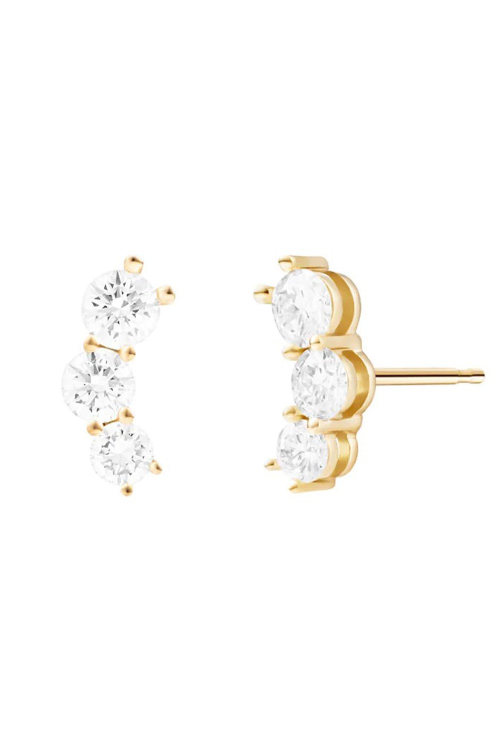 MELISSA KAYE-Aria Triplet Studs - Yellow Gold-YELLOW GOLD