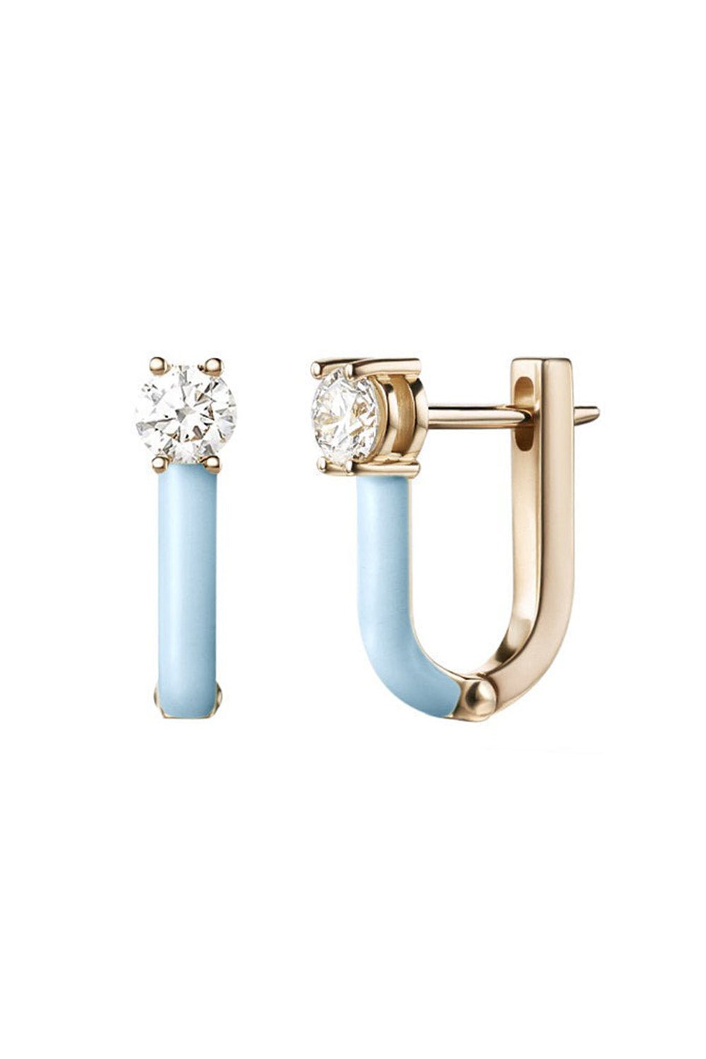 MELISSA KAYE-Pastel Blue Aria U Huggie Hoop Earrings-YELLOW GOLD