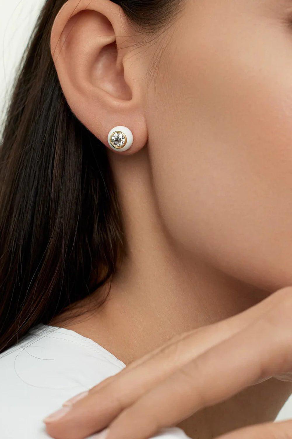MELISSA KAYE-Large Black Audrey Stud Earrings-YELLOW GOLD