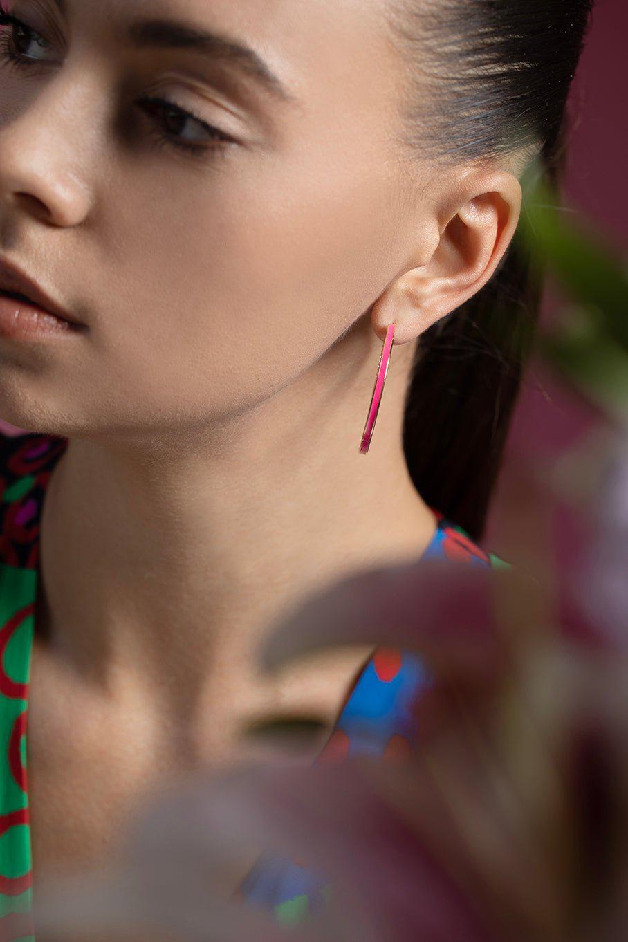 MELISSA KAYE-Lenox Hoops - Neon Pink-YELLOW GOLD