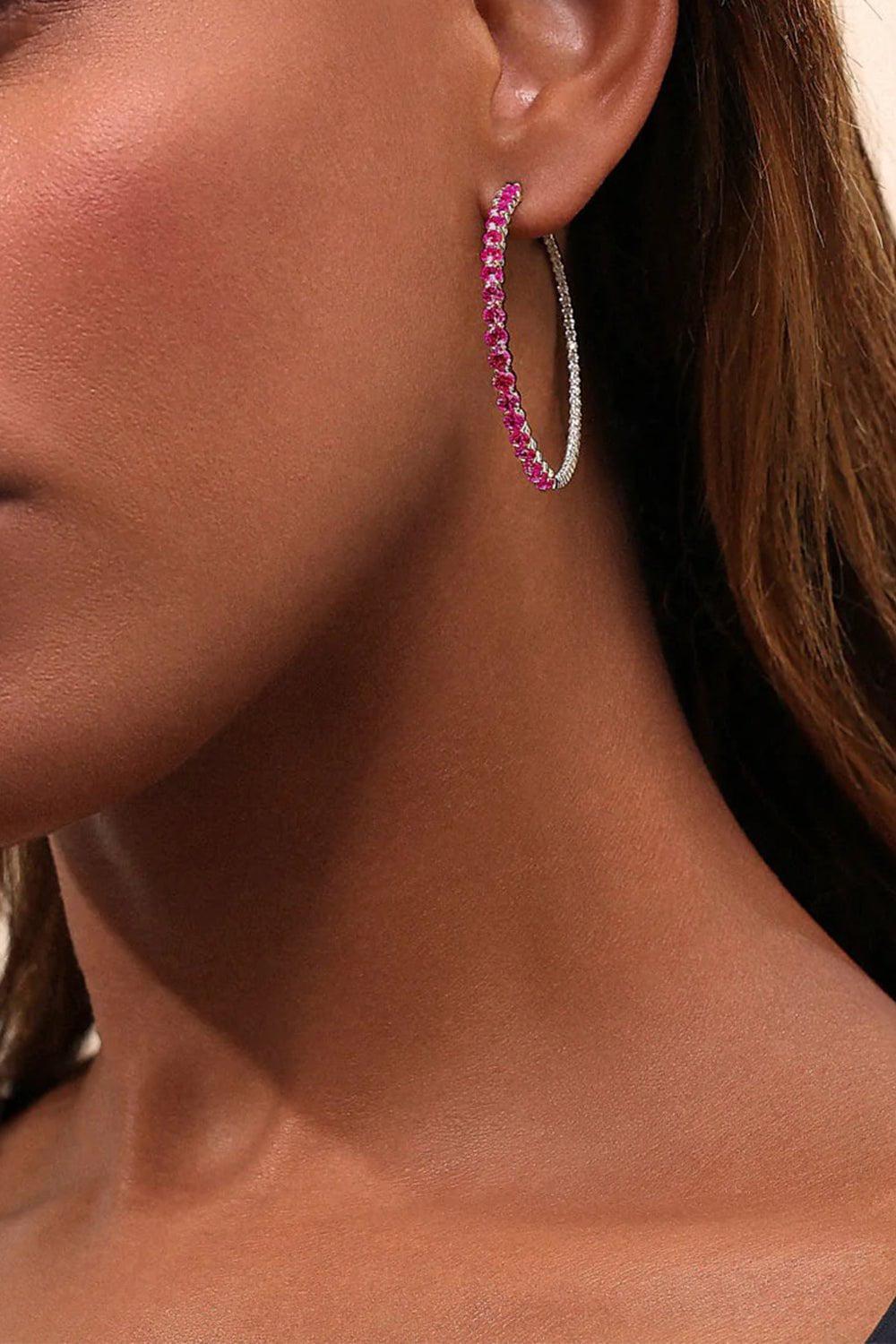 MELISSA KAYE-Lenox Pink Sapphire Hoop Earrings-YELLOW GOLD