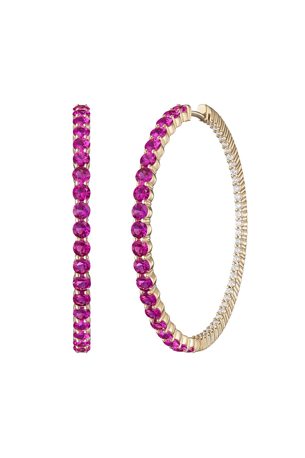 MELISSA KAYE-Lenox Pink Sapphire Hoop Earrings-YELLOW GOLD