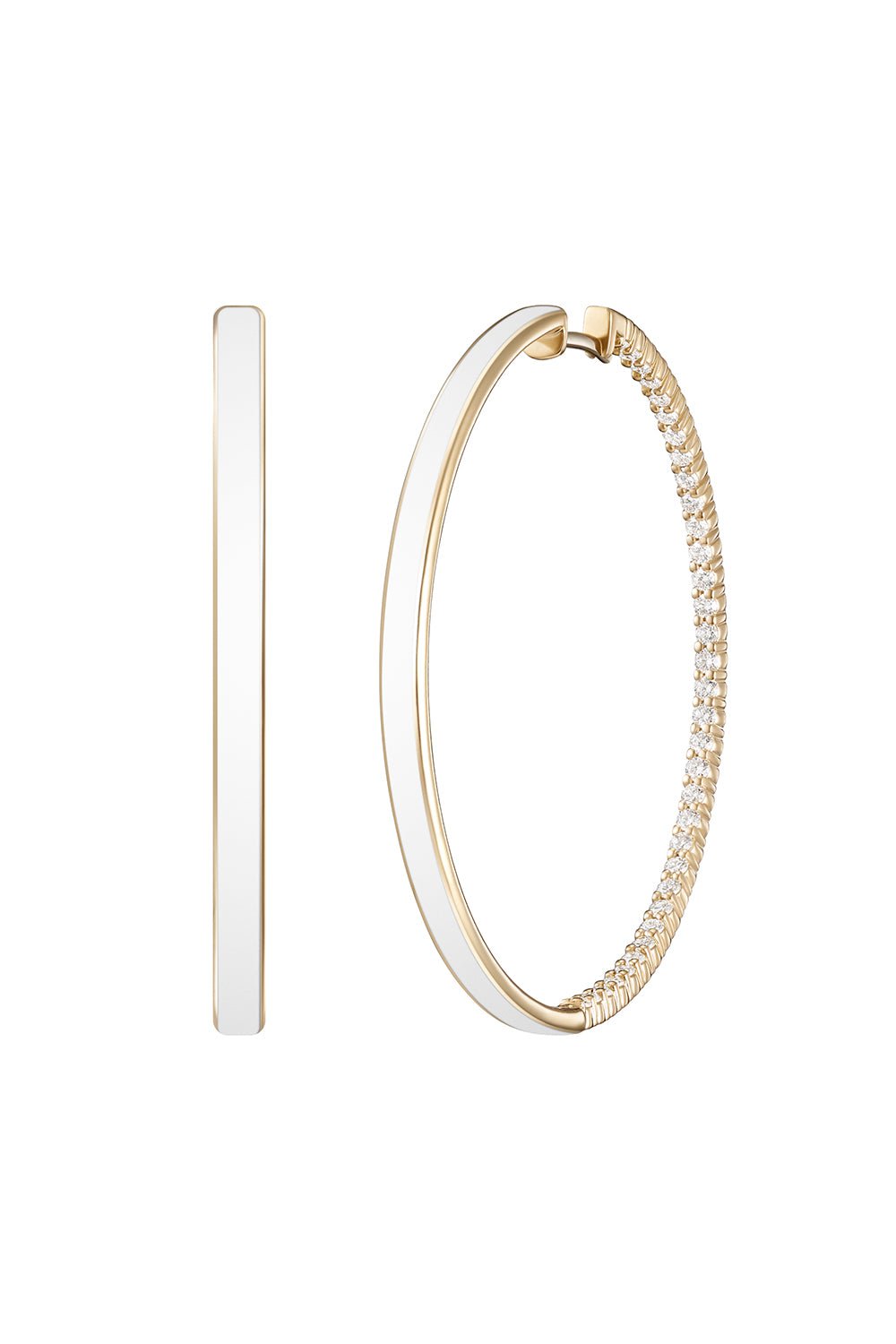 MELISSA KAYE-Lenox White Enamel Diamond Hoop Earrings-YELLOW GOLD
