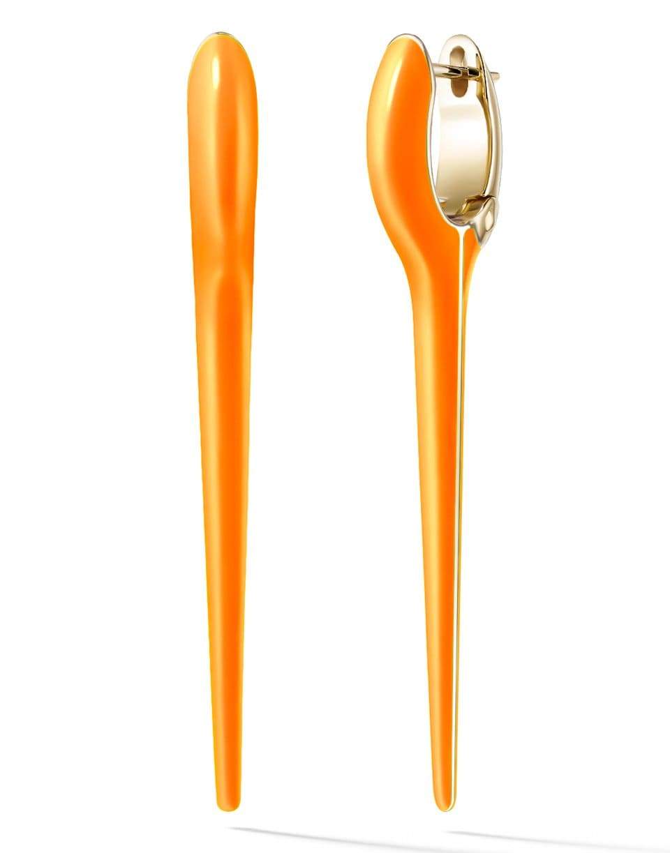 MELISSA KAYE-Lola Orange Enamel Medium Needle Earrings-YELLOW GOLD