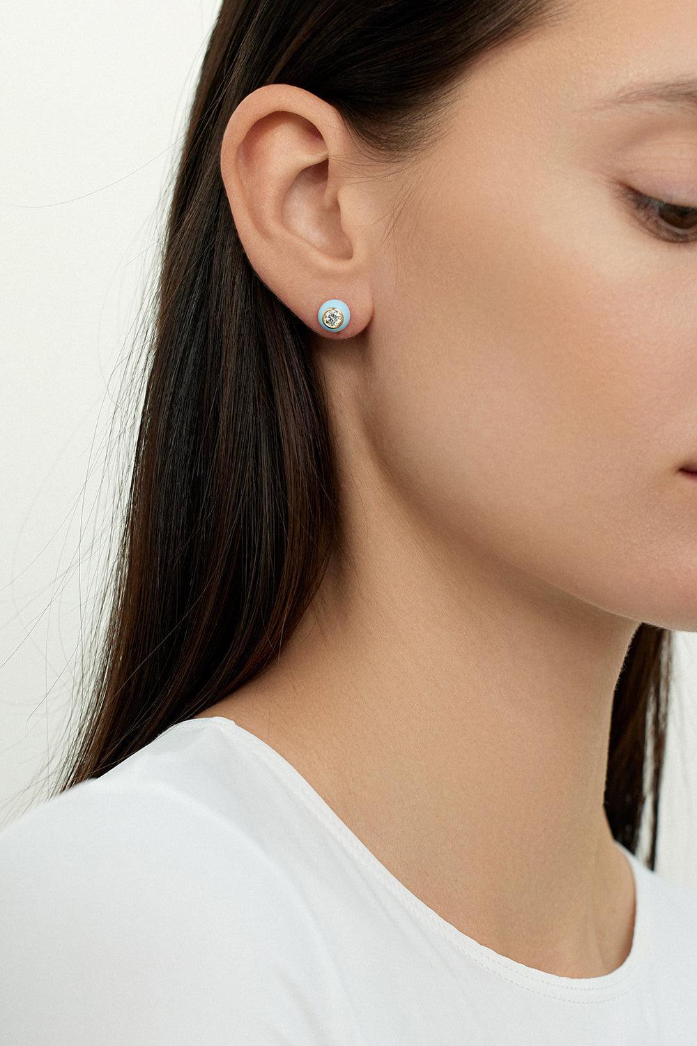 Medium Navy Audrey Stud Earrings-YELLOW GOLD-M-JEWELRYFINE JEWELEARRING-MELISSA KAYE