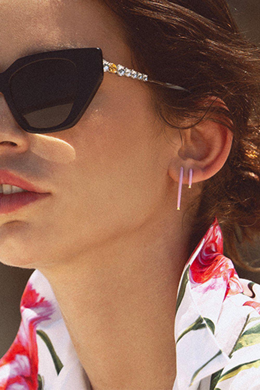 MELISSA KAYE-Marissa Pink Small Cristina Earrings-YELLOW GOLD
