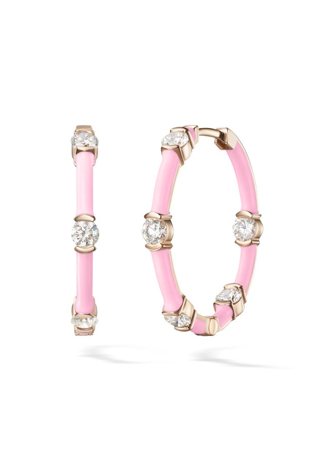 MELISSA KAYE-Marissa Pink Small Zea Hoop Earrings-YELLOW GOLD